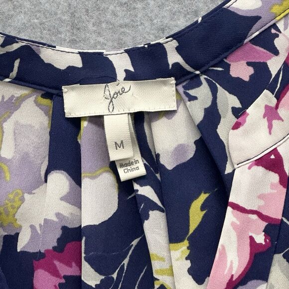 Joie Silk Top Womens Size Medium Floral Navy Loose Fit Split Collar Tank Blouse - Picture 3 of 6
